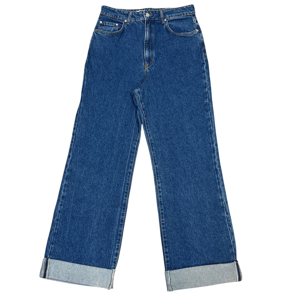 PILCRO High-Rise Wide-Leg Cuffed Jeans 32 Medium Wash Stretch Denim Grunge Retro